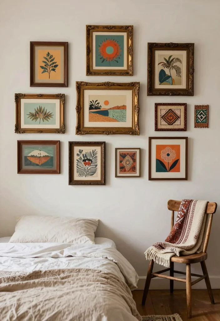 18 Bedroom Wall Decor Aesthetic Ideas for Trendy Cozy Styling - 5. Vintage Art Frames 1