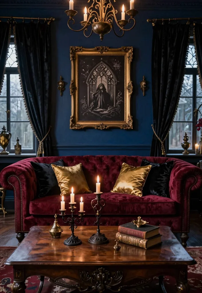 18 Dark Living Room Ideas: Moody, Elegant, and Stylish - 1. Gothic Elegance 1