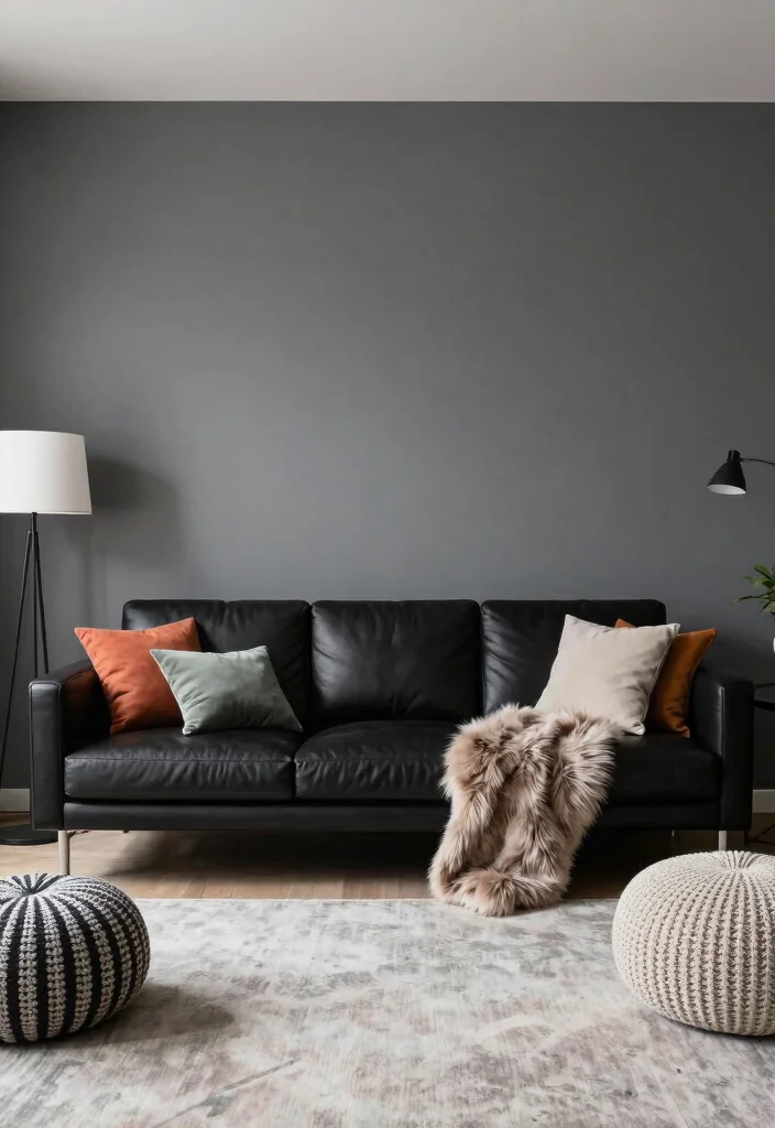 18 Dark Living Room Ideas: Moody, Elegant, and Stylish - 11. Rich Textures with Minimalism 1