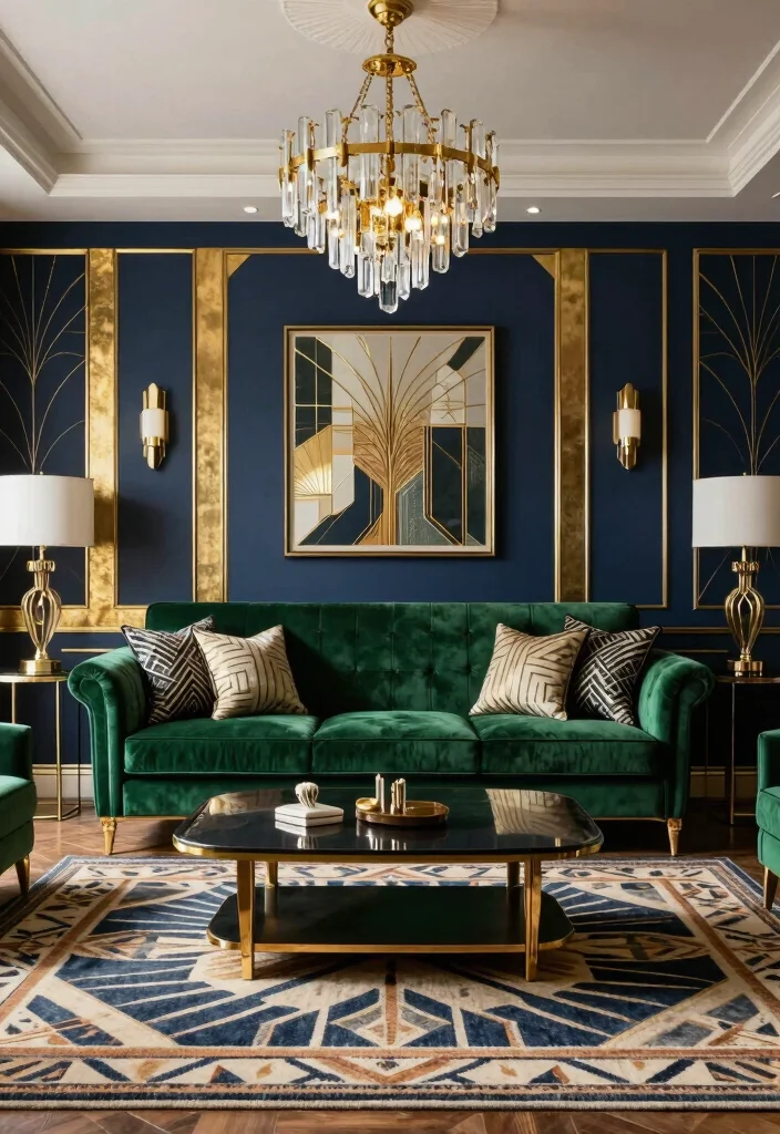 18 Dark Living Room Ideas: Moody, Elegant, and Stylish - 7. Art Deco Vibes 1