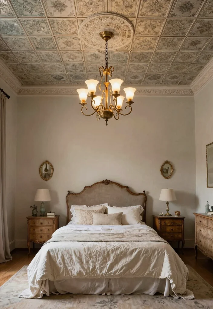 18 False Ceiling Design for Bedroom Ideas Stylish Modern Finish - 10. Vintage Chic with Tin Tiles 1