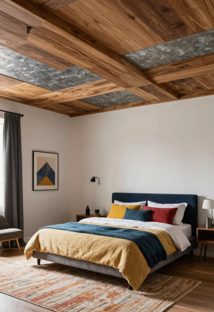 18 False Ceiling Design for Bedroom Ideas Stylish Modern Finish - 15. Mixed Materials for a Unique Touch 1