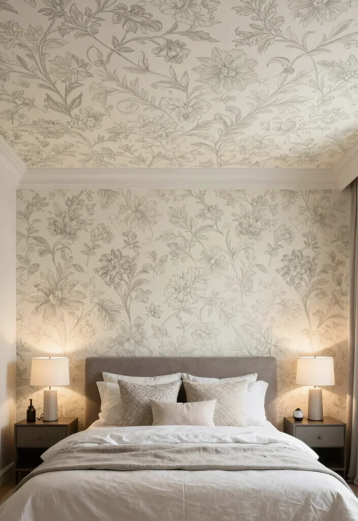 18 False Ceiling Design for Bedroom Ideas Stylish Modern Finish - 17. Creative Use of Wallpaper 1