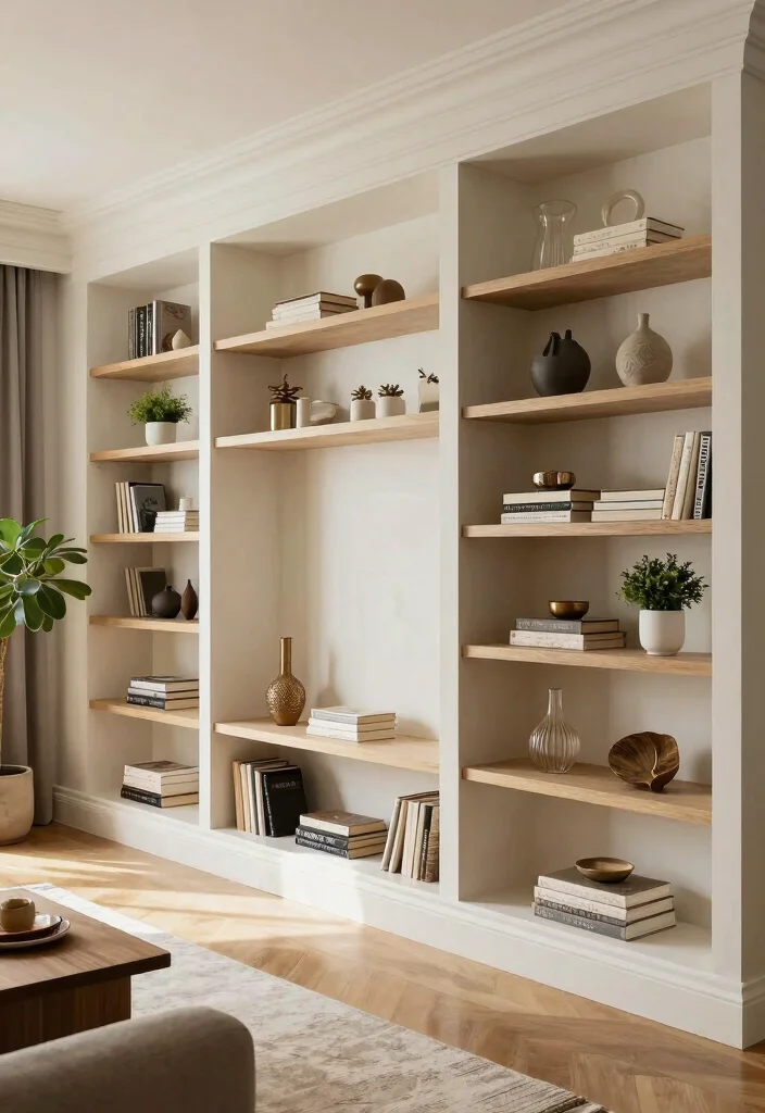 18 Living Room Big Ideas How to Style Large Spaces - 12. Use Built-In Shelving 1