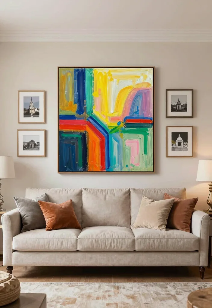 18 Living Room Big Ideas How to Style Large Spaces - 5. Utilize Large Artwork 1