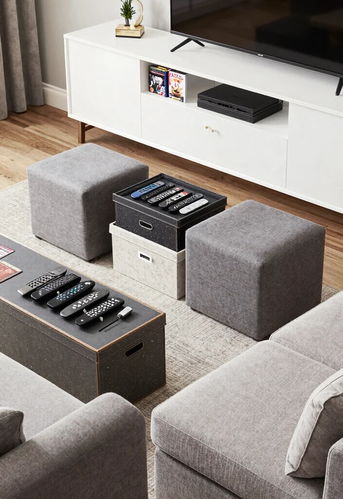 18 Living Room With Projector Ideas for Cozy Movie Nights - 16. Smart Storage Solutions 1