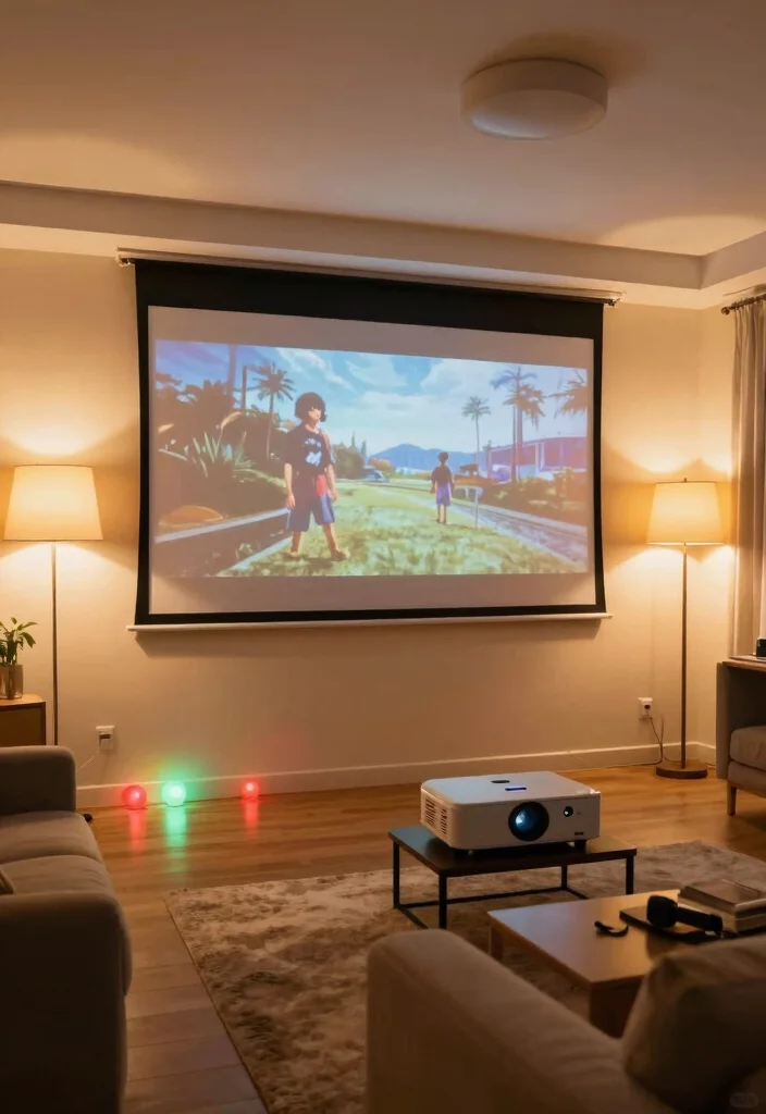 18 Living Room With Projector Ideas for Cozy Movie Nights - 6. Ambient Lighting Techniques 1