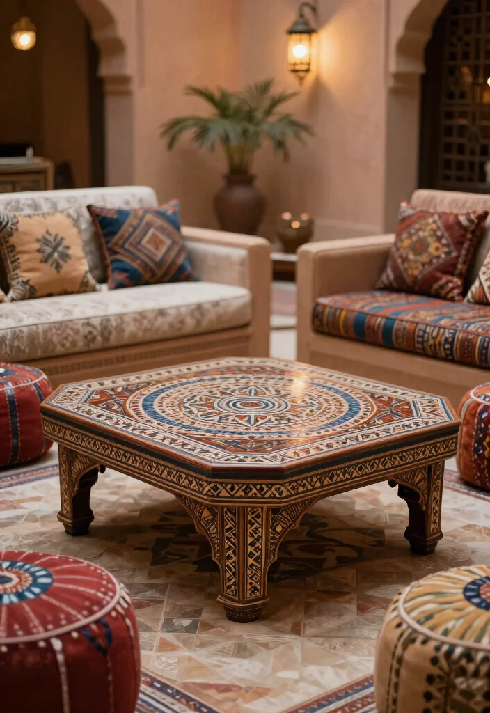18 Morocco Living Room Ideas Rich Texture and Pattern - 12. Statement Coffee Tables 1