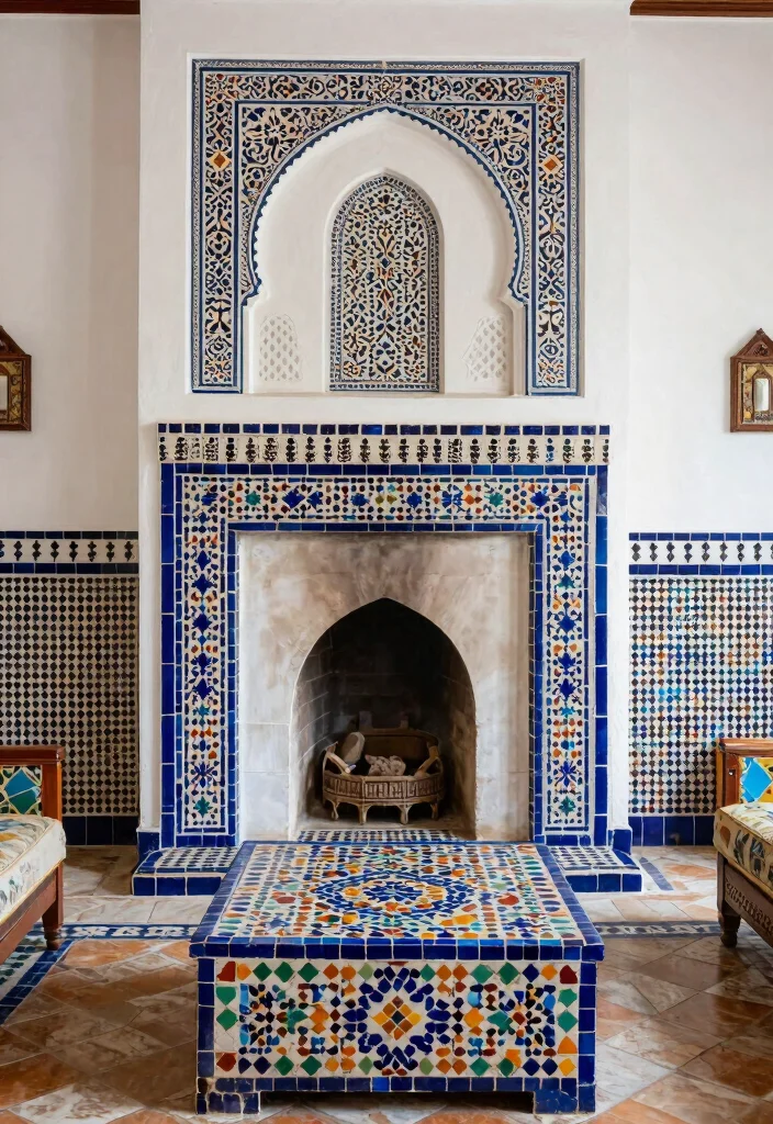 18 Morocco Living Room Ideas Rich Texture and Pattern - 17. Creative Use of Tiles 1