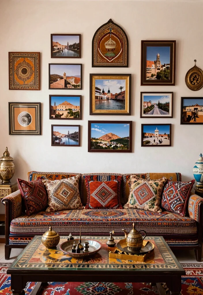 18 Morocco Living Room Ideas Rich Texture and Pattern - 18. Personal Touches and Travel Memories 1