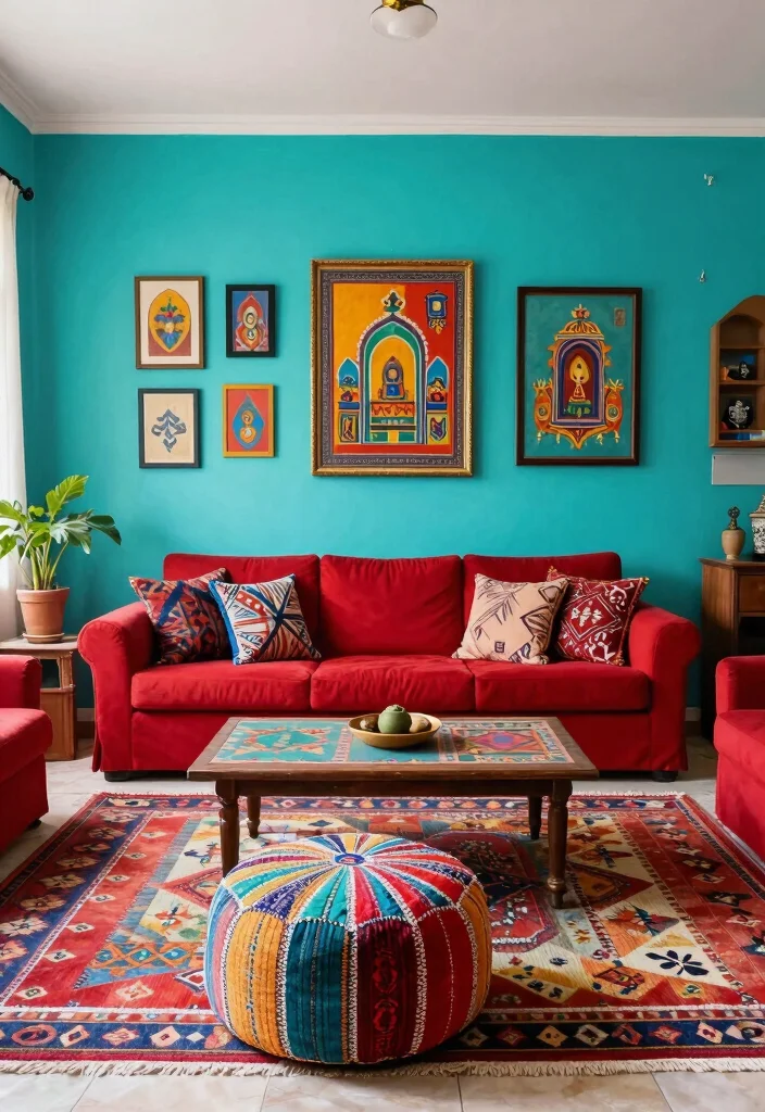 18 Morocco Living Room Ideas Rich Texture and Pattern - 2. Bold Color Combinations 1