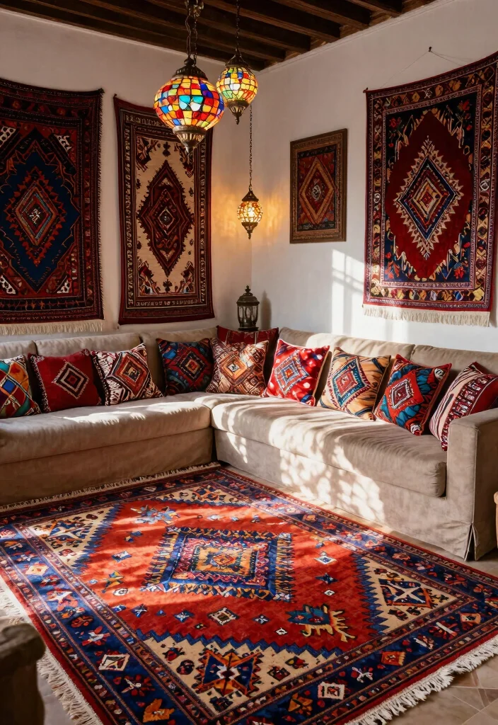 18 Morocco Living Room Ideas Rich Texture and Pattern - 3. Patterned Textiles Everywhere 1