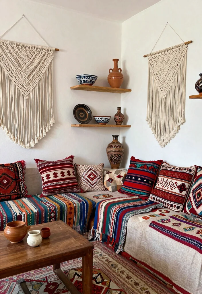 18 Morocco Living Room Ideas Rich Texture and Pattern - 5. Embrace Bohemian Accessories 1
