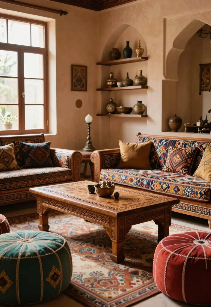18 Morocco Living Room Ideas Rich Texture and Pattern - 6. Handcrafted Furniture for Authenticity 1