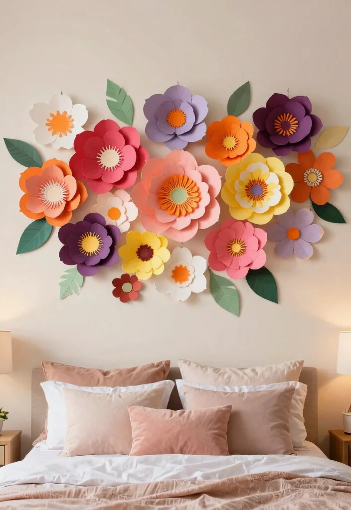 18 Wall Hanging DIY Paper for Bedroom Ideas: Creative Budget Craft - 1. Colorful Paper Flowers 1
