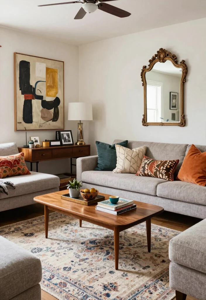 19 Unique Living Room Ideas That Stand Out Instantly - 6. Vintage Meets Modern 1