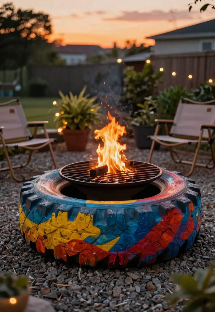10 Simple Backyard Fire Pit Ideas You Can Build in a Weekend - 2. Recycled Tire Fire Pit 1