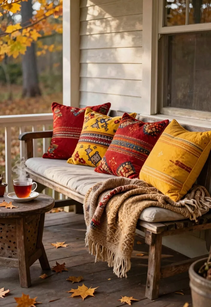 12 Autumn Porch Decor Ideas That Last Through Thanksgiving - 3. Cozy Blankets and Pillows 1