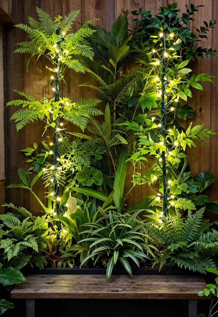 12 Balcony Fairy Light Ideas for Renters Who Can't Drill Holes - 4. Hang Lights on Vertical Gardens 1