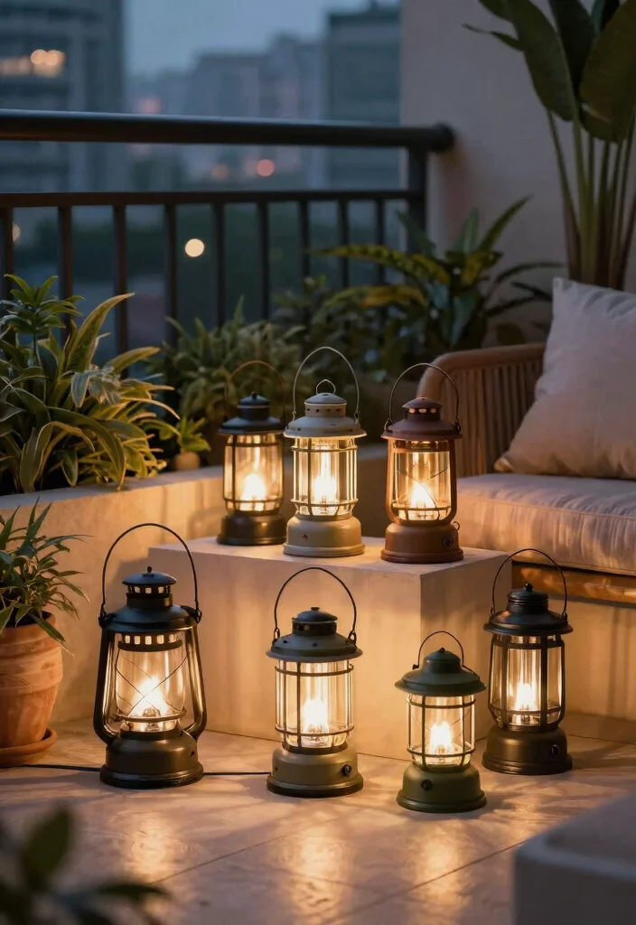 12 Balcony Fairy Light Ideas for Renters Who Can't Drill Holes - 5. Lanterns with Battery-Powered Lights 1