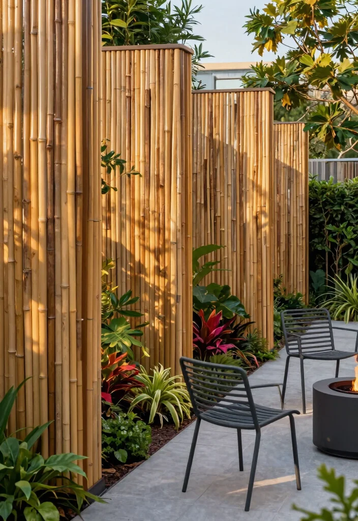 12 Bamboo Privacy Fence Ideas That Won't Split or Fade - 1. Vertical Bamboo Panels for a Modern Look 1
