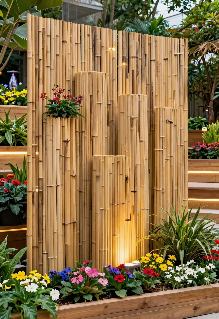 12 Bamboo Privacy Fence Ideas That Won't Split or Fade - 10. Multi-Height Bamboo Fencing for Visual Interest 1