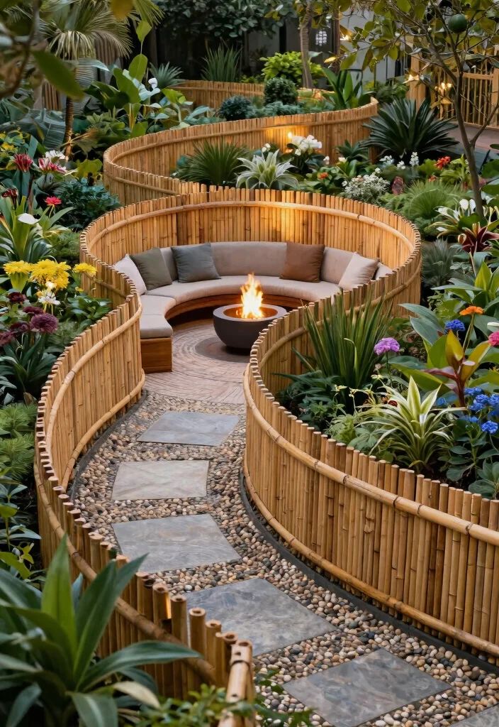 12 Bamboo Privacy Fence Ideas That Won't Split or Fade - 5. Curved Bamboo Fencing for a Unique Shape 1