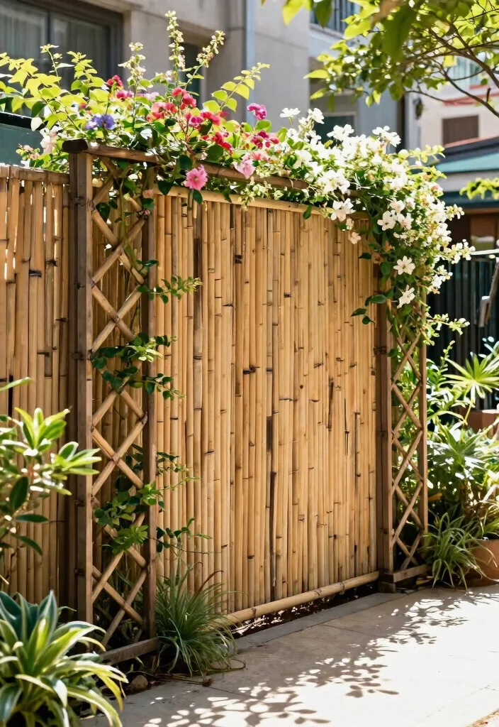 12 Bamboo Privacy Fence Ideas That Won't Split or Fade - 7. Bamboo Fence with Decorative Trellis 1