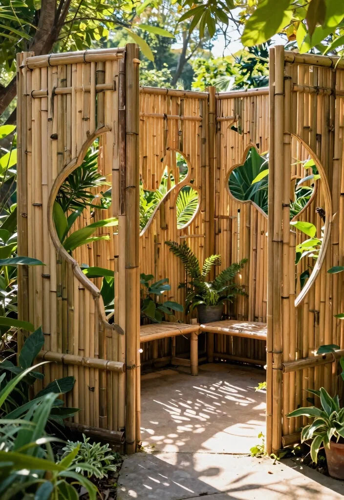 12 Bamboo Privacy Fence Ideas That Won't Split or Fade - 9. Bamboo Fence with Artistic Cutouts 1