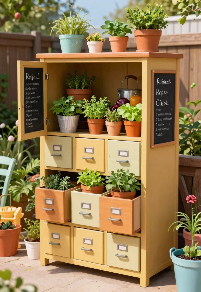 12 Filing Cabinet Planter Ideas That Hide Old Office Furniture - 12. Themed Container Garden 1