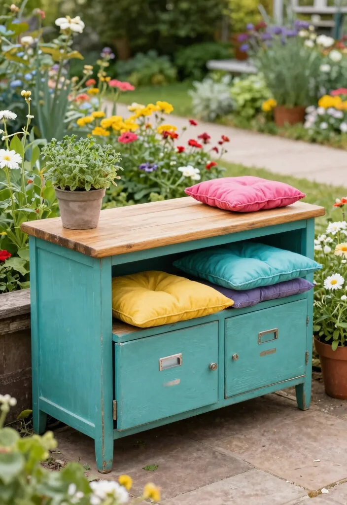 12 Filing Cabinet Planter Ideas That Hide Old Office Furniture - 5. Rustic Garden Bench 1
