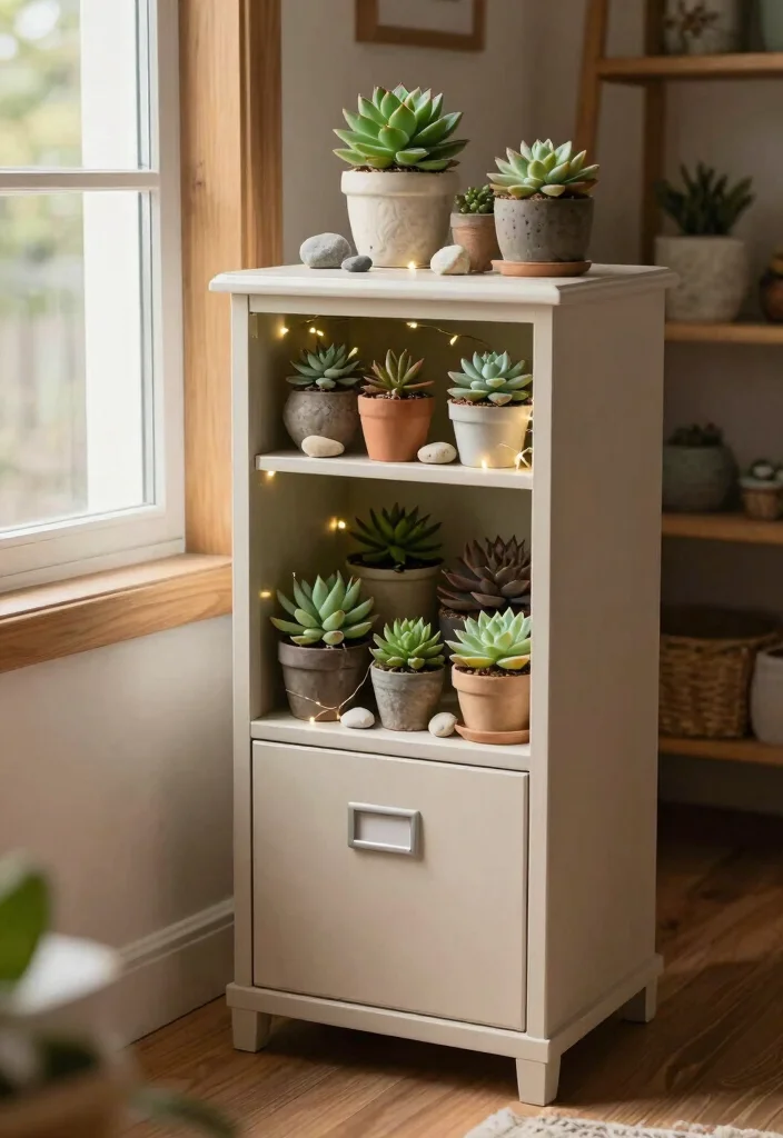 12 Filing Cabinet Planter Ideas That Hide Old Office Furniture - 7. Petite Succulent Corner 1