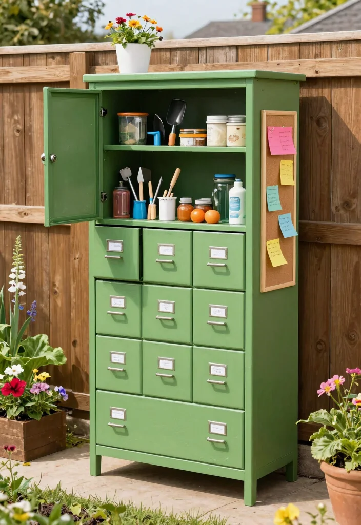 12 Filing Cabinet Planter Ideas That Hide Old Office Furniture - 8. Outdoor Tool Organizer 1