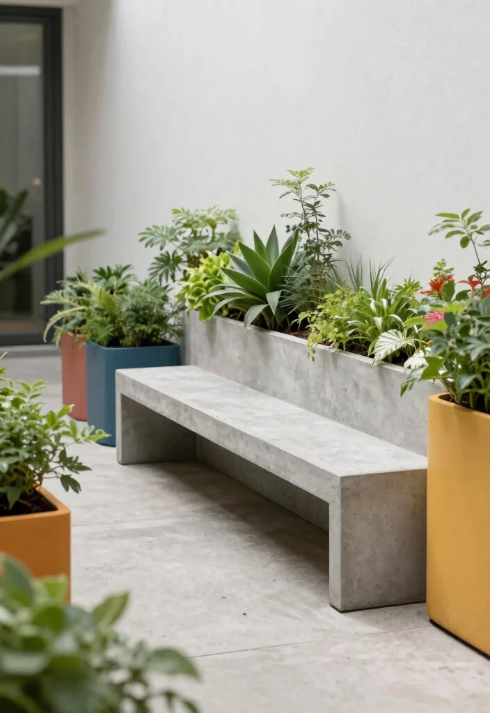 12 Front Porch Bench Ideas That Fit Narrow Entryways - 12. Minimalist Concrete Bench 1