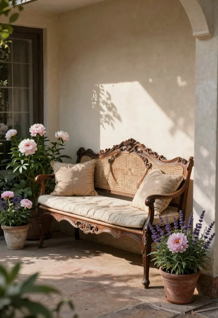 12 Front Porch Bench Ideas That Fit Narrow Entryways - 5. Vintage Bench Charm 1