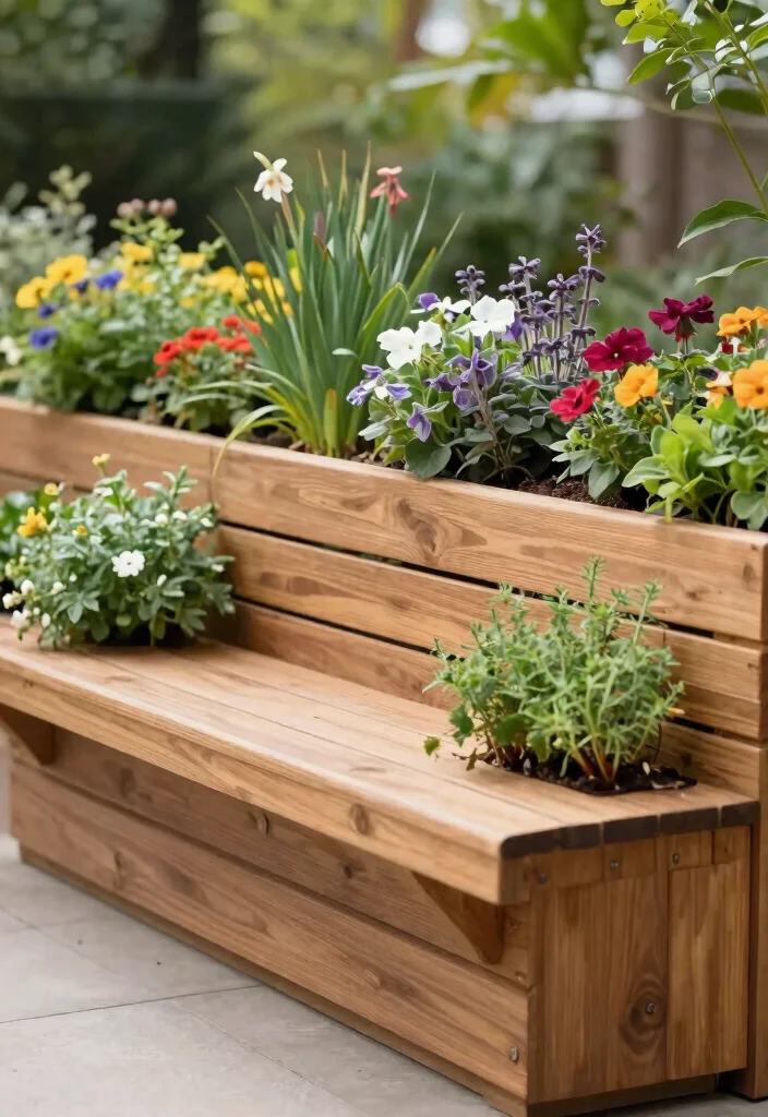 12 Front Porch Bench Ideas That Fit Narrow Entryways - 6. Bench with Planter Boxes 1