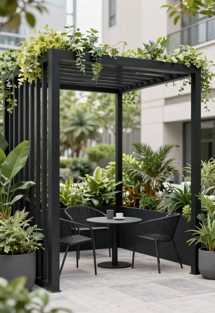 12 Metal Patio Pergola Ideas That Provide Shade in Small Yards - 1. Sleek and Minimalistic Structure 1