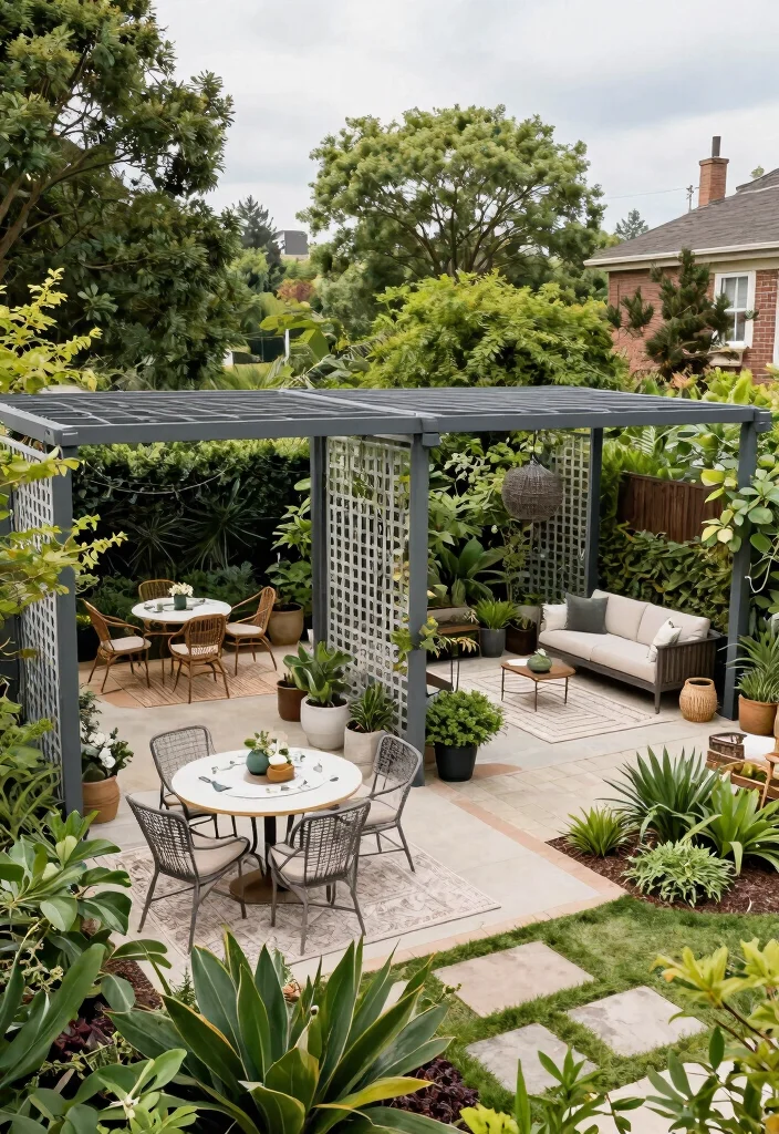 12 Metal Patio Pergola Ideas That Provide Shade in Small Yards - 12. Multi-Zoned Pergola 1