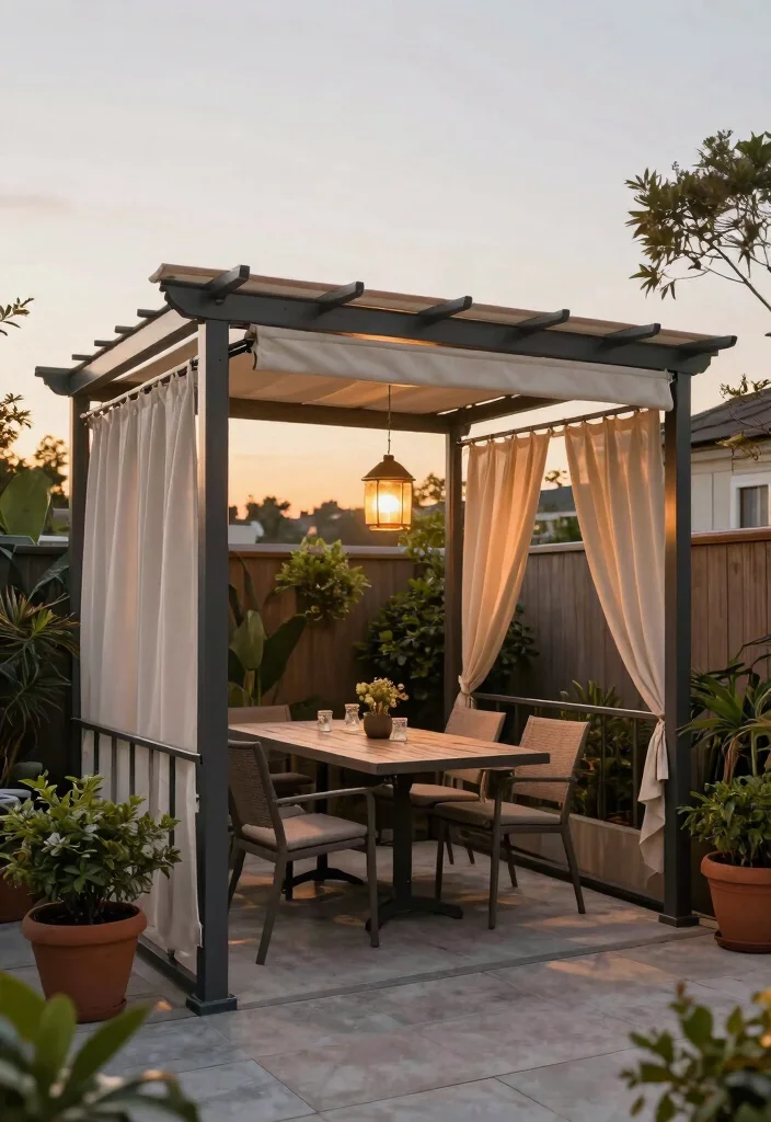 12 Metal Patio Pergola Ideas That Provide Shade in Small Yards - 6. Pergola with Retractable Canopy 1