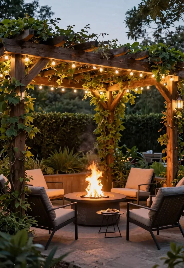 12 Outdoor Fire Pit Area Ideas for Small Backyards - 11. Fire Pit Under a Pergola 1