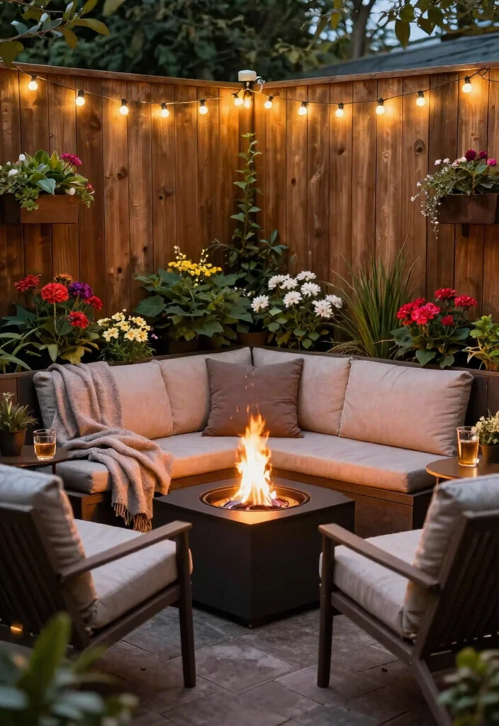 12 Outdoor Fire Pit Area Ideas for Small Backyards - 3. Corner Fire Pit Nook 1