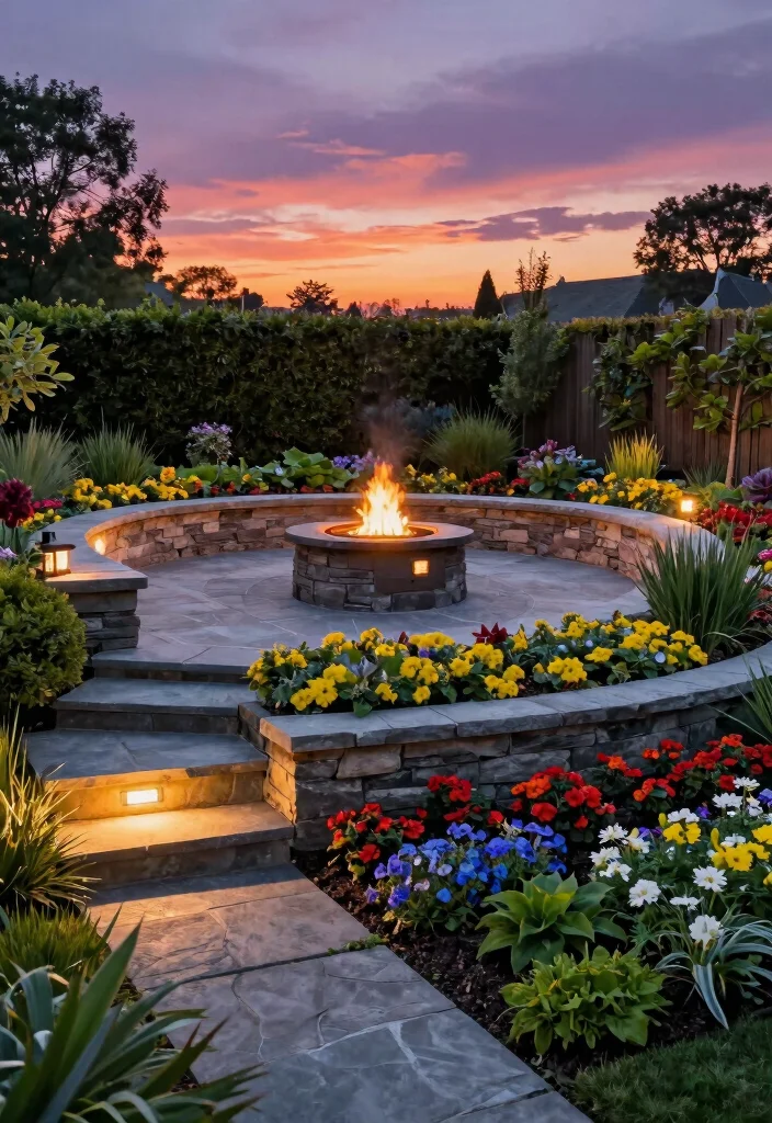 12 Outdoor Fire Pit Area Ideas for Small Backyards - 4. Multilevel Fire Pit Garden 1