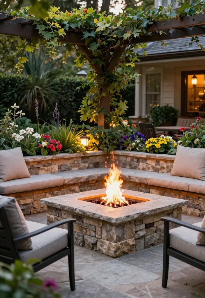 12 Outdoor Fire Pit Area Ideas for Small Backyards - 5. Fire Pit with Built-In Planters 1