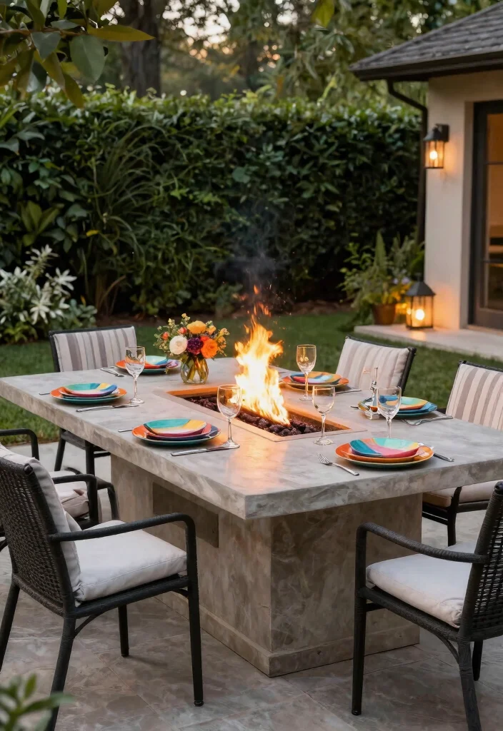 12 Outdoor Fire Pit Area Ideas for Small Backyards - 7. Fire Pit with a Dining Table 1