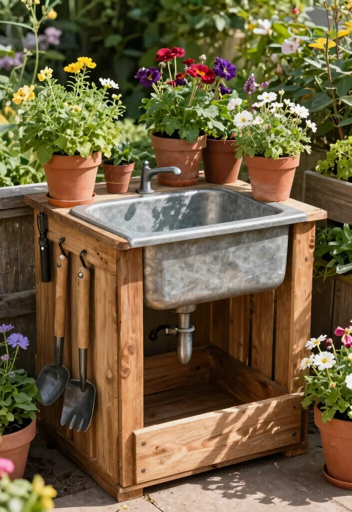 12 Outdoor Garden Sink Ideas That Don't Need a Plumber - 1. Repurposed Wooden Crate Sink 1