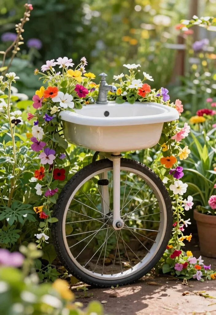 12 Outdoor Garden Sink Ideas That Don't Need a Plumber - 10. Garden Wheel Sink 1