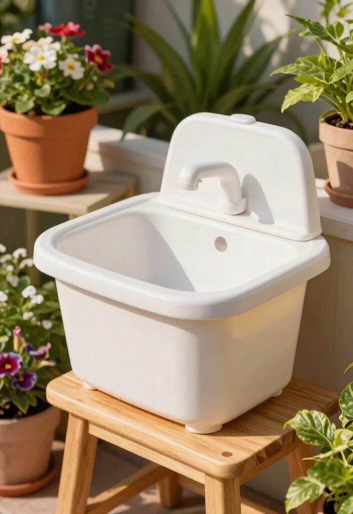 12 Outdoor Garden Sink Ideas That Don't Need a Plumber - 12. Upcycled Plastic Container Sink 1
