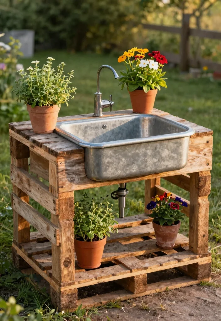 12 Outdoor Garden Sink Ideas That Don't Need a Plumber - 4. Pallet Garden Sink Solution 1
