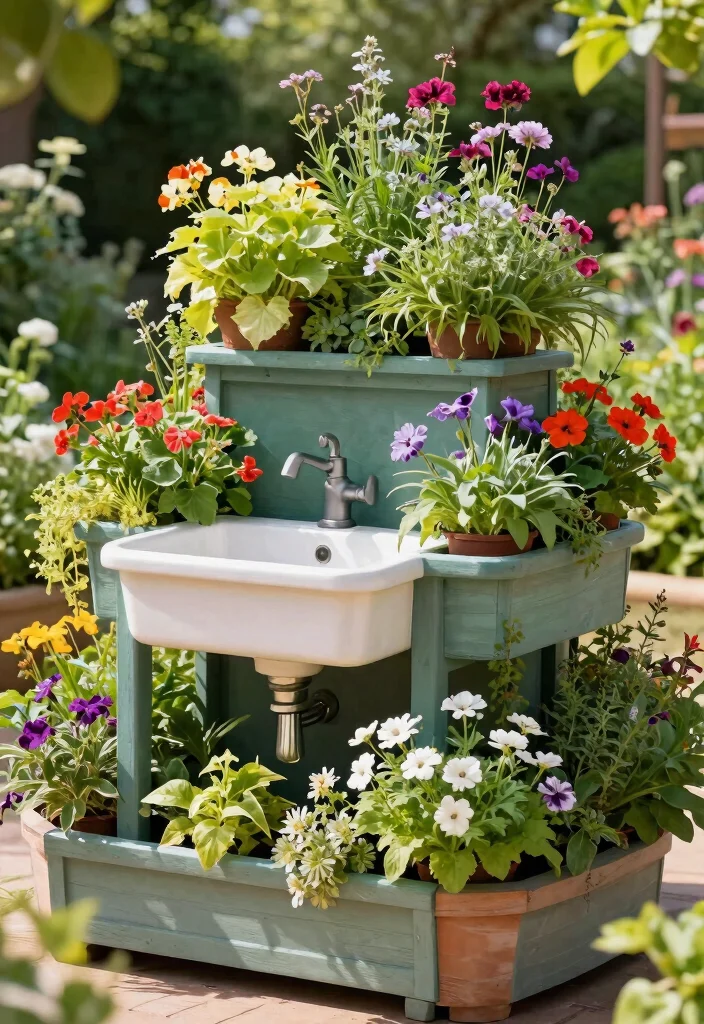 12 Outdoor Garden Sink Ideas That Don't Need a Plumber - 8. Tiered Planter Sink 1