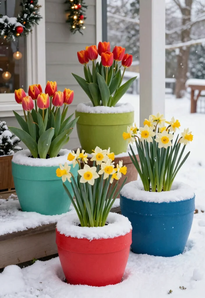 12 Planters for Front Porch Ideas That Survive Freezing Winters - 12. Seasonal Bulb Planters 1